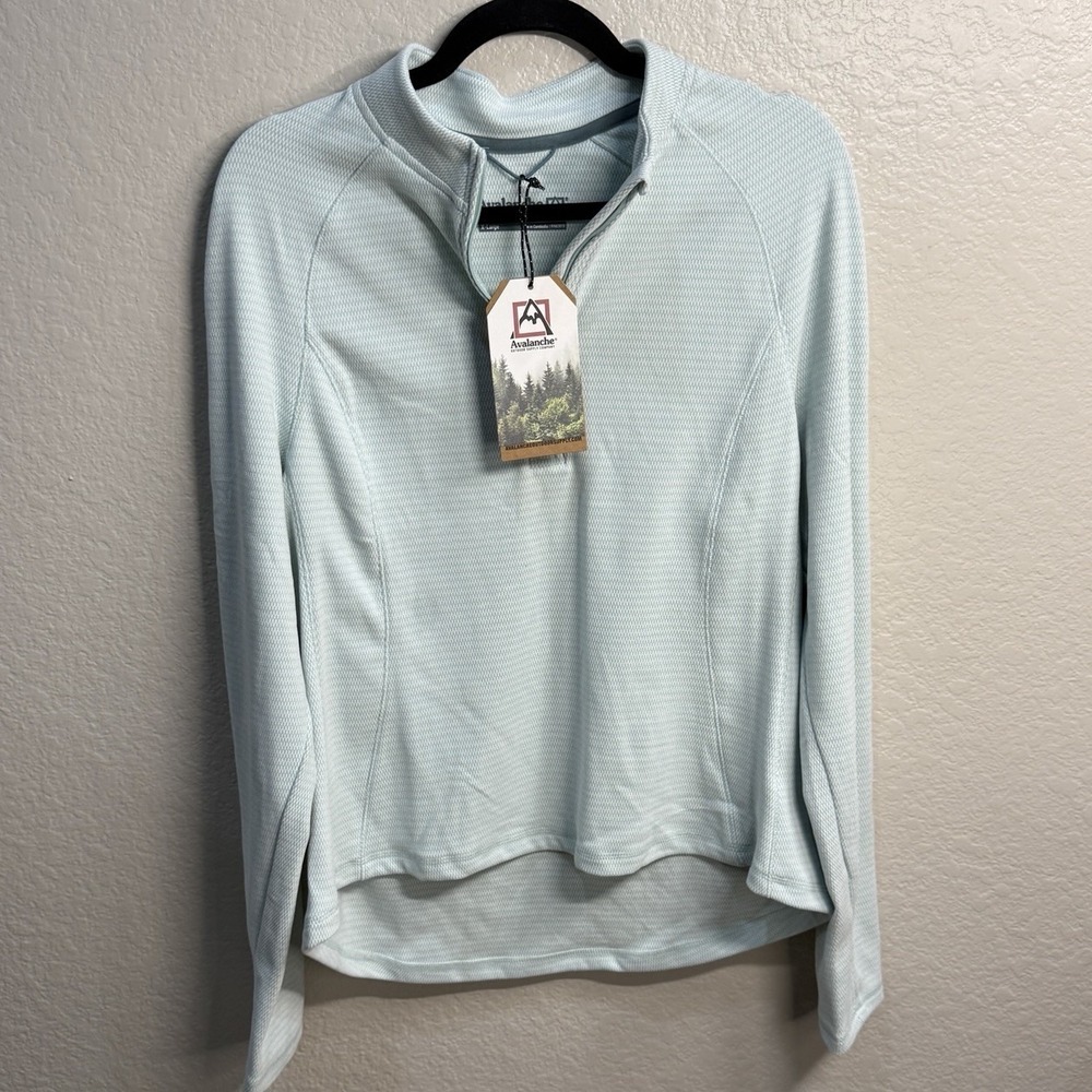 Avalanche Women's XL Long Sleeve 1/4 Zip Pullover Thumb‎ Holes Blue Hiking Cabin